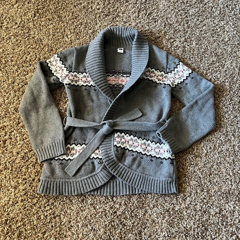 Janie and Jack Fair Isle grey & pink long cardigan 8